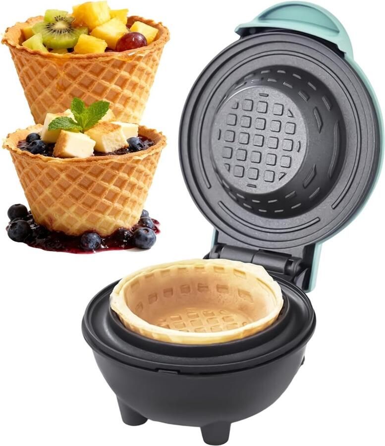 IJshoorntjes Maker Wafelkom Machine Desserts Maken Gelijkmatige Verwarming 17x13x17 cm Blauw