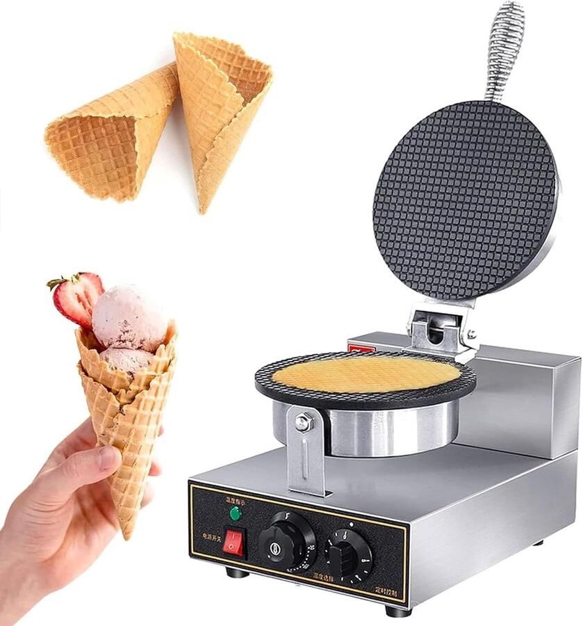 IJshoorntjesmaker Pannenkoekenmaker Zelf ijshoorntjes maken Met timer en temperatuurregeling 250x450x260mm enkel Zilverkleurig