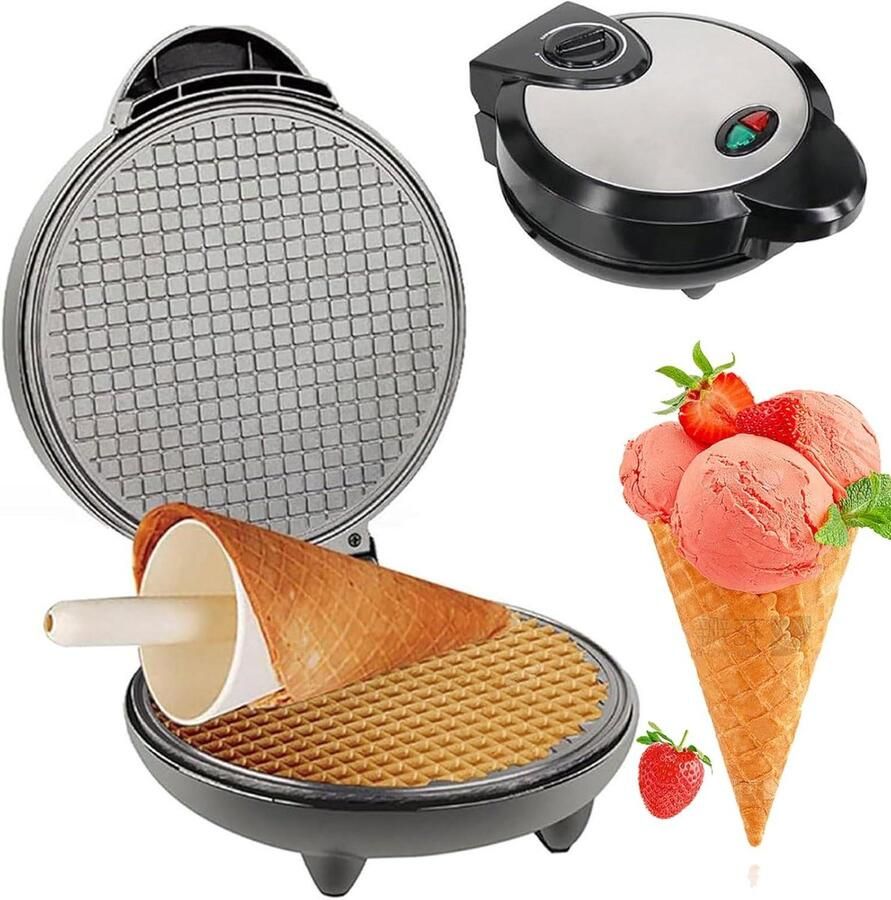 IJskegel Maker Wafelrol Machine Zelf IJsjes Maken Dubbele Zijverwarming 20 cm RVS