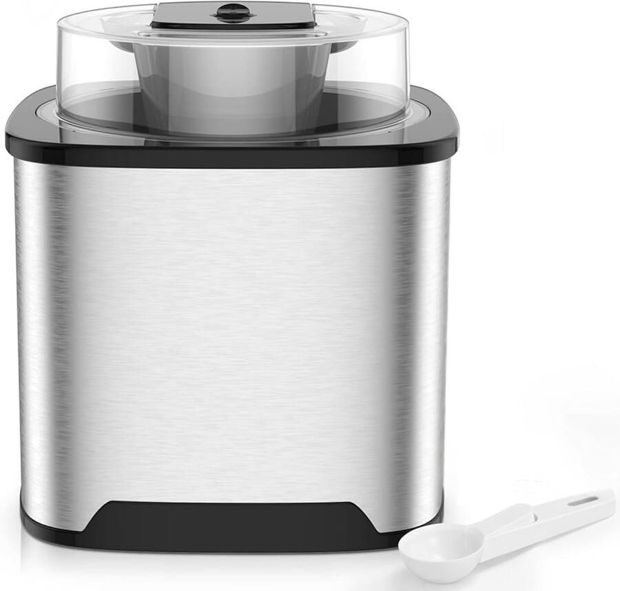 IJsmachine 2 Liter Elektrische IJsbereider met Transparant Deksel Inclusief Receptenboek en IJsschep Voor Roomijs Sorbet en Frozen Yoghurt RVS