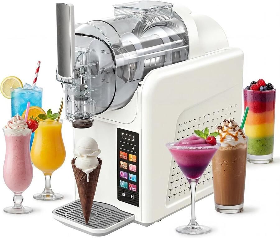 Ijsmachine 2 liter slushie machine met led-display 7 vooraf ingestelde programma's voor ijs smoothies milkshakes slush-cocktails en margarita (wit)