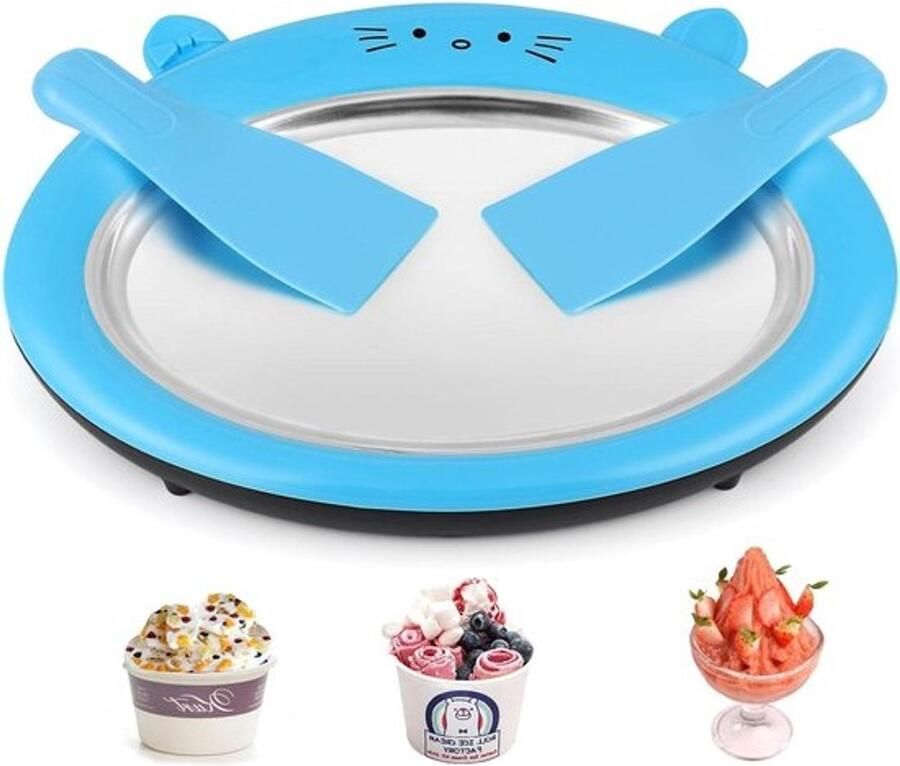 IJsmachine 2 spatels machine voor opgerold ijs sorbet bevroren yoghurt fruitshakes smoothies blauw