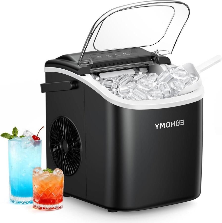IJsmachine Aanrecht IJsblokjesmaker Draagbaar Snel IJs Maken Automatische Reiniging 25 lbs per 24 uur Zwart