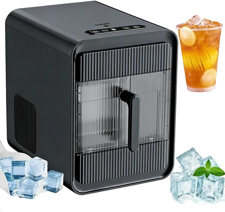 Ijsmachine aanrecht IJsmaker compact Drankjes koelen Zelfreinigend ontwerp 15 kg per dag Zwart