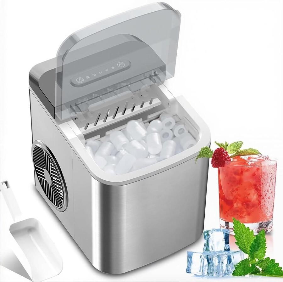 IJsmachine Aanrecht IJsmaker Compact Snelle IJsblokjes Zelfreinigend 12 Kg Per Dag Zilver