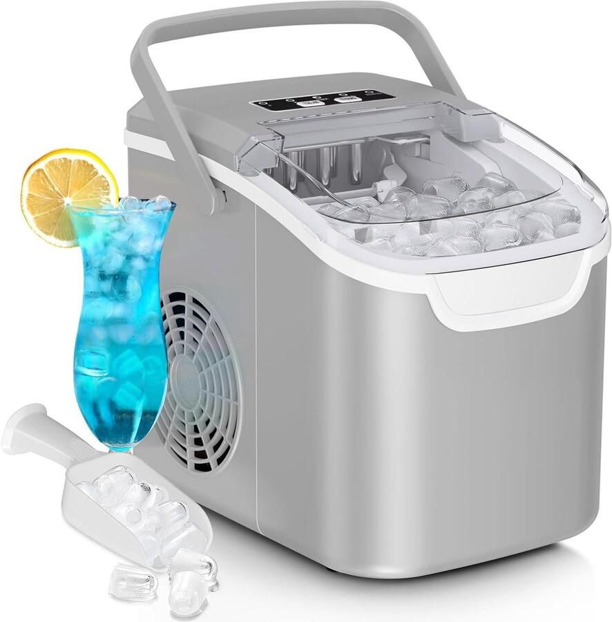 IJsmachine aanrecht Mini ijsmaker Drankjes koelen 8 ijsblokjes 6 min 25 lbs per dag Grijs