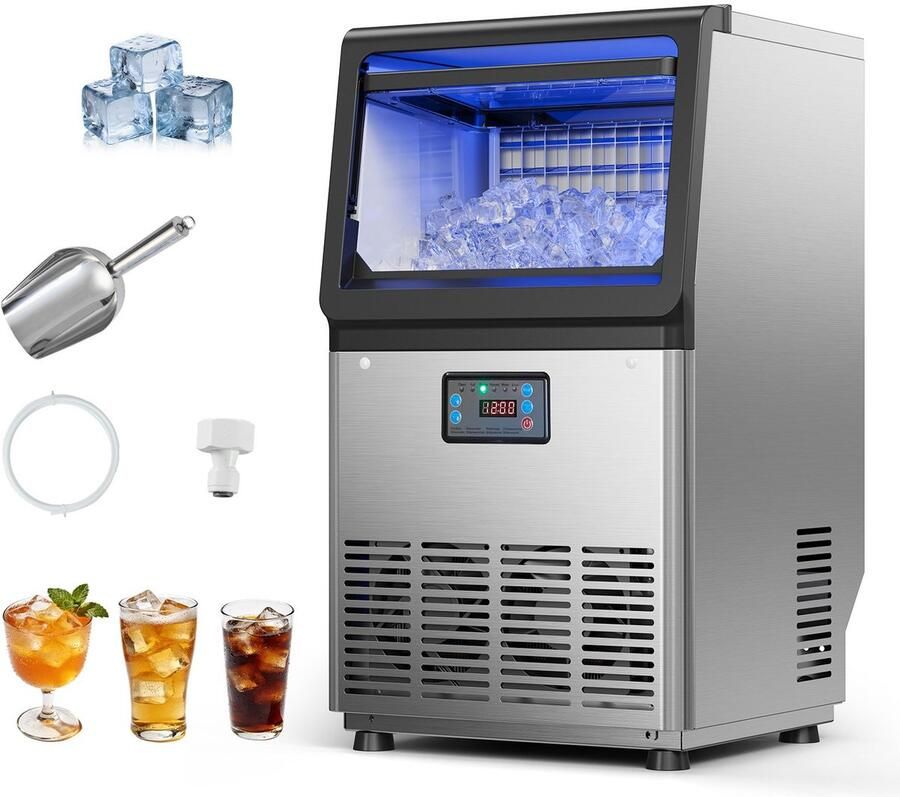 IJsmachine Commerciële IJsblokjesmaker Capaciteit 36 kg per dag Onderbouwmodel RVS Behuizing LED-display Zelfreinigend