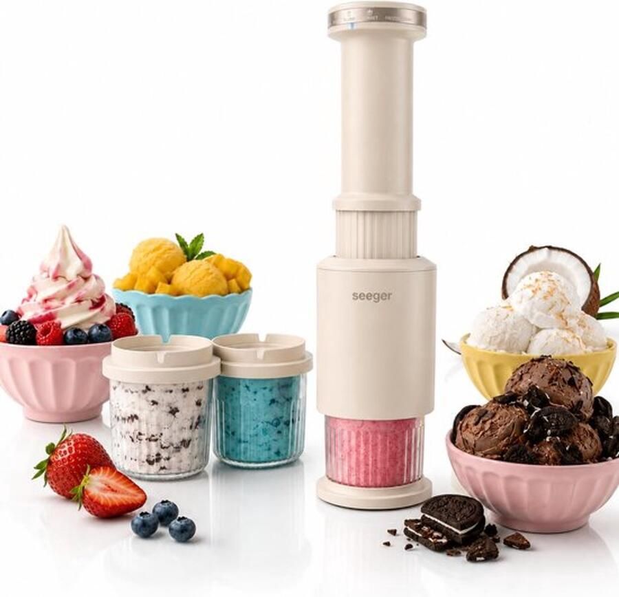 Ijsmachine CompactCream Beige 1 05 Liter Inhoud Handmatige Bediening Kunststof IJsbereider Voor Zelfgemaakte Desserts En Familie