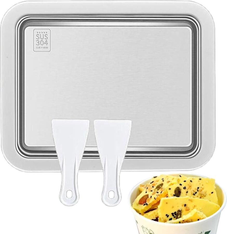 IJsmaker Lade Platte Ijsmachine Zelf Ijs Maken Handmatige Rolplaat 26x21x3.2 cm Wit Roestvrij Staal