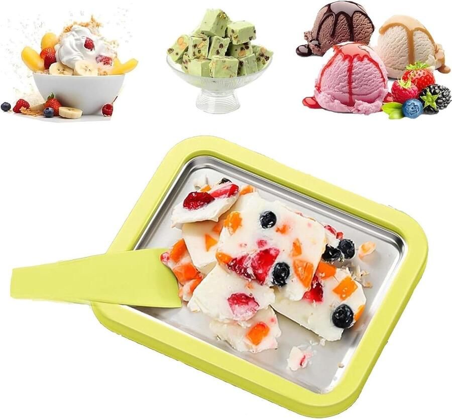 IJsmachine Dienblad DIY IJs Maker Zelf Desserts Maken Snelle Koel Technologie 1 Dienblad 2 Schrapers Groen