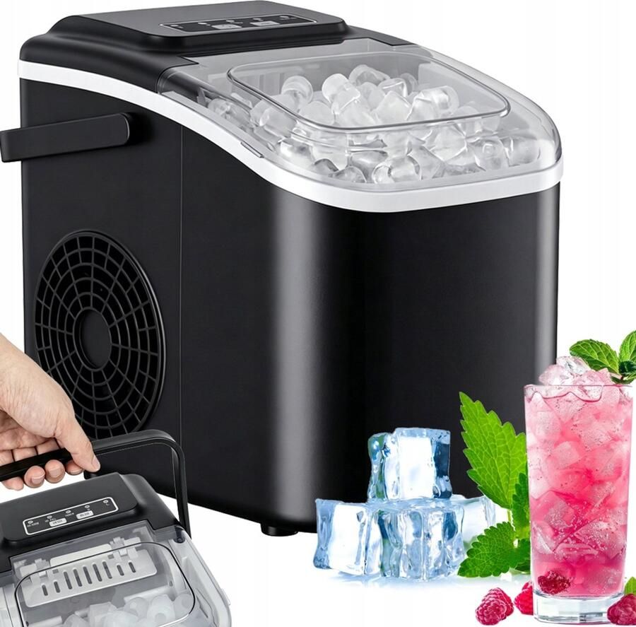 IJsmachine Draagbare IJsblokjesmachine 6-9 Min Snel Ijs & Zelfreinigend 1.2L Watertank & 12kg 24h Stil (