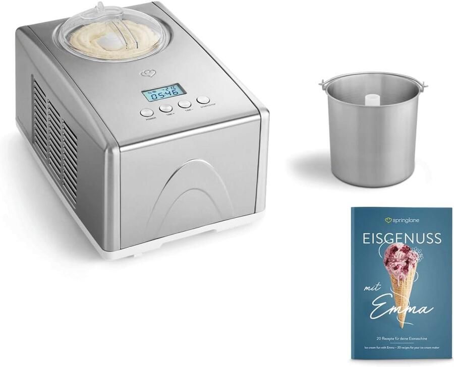 IJsmachine Emma 1 5 L met zelfkoelende compressor 150w wit gemaakt van roestvrij staal ijsmaker met uitneembare ijsbewaarcontainer ijsbeker