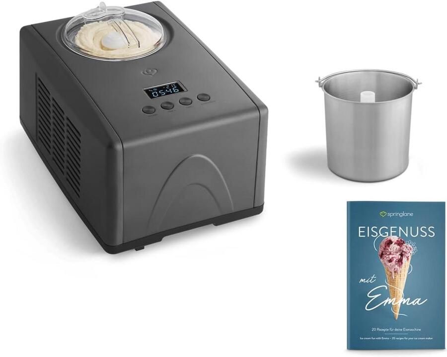 IJsmachine Emma 1 5 L met zelfkoelende compressor 150w wit roestvrij staal ijsmaker met uitneembare ijsbewaarcontainer ijsbeker