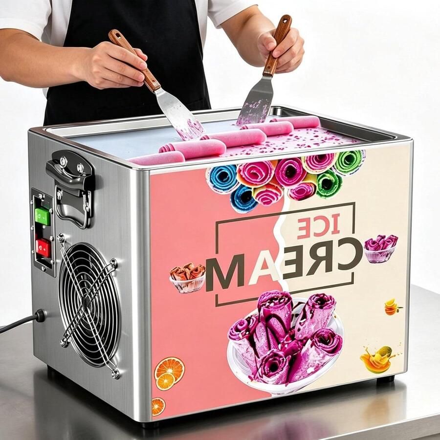 Ijsmachine en Ijsroller Handmatig Zelf Ijs Rollen voor Thuis- en Commercieel Gebruik met 2 Schrapers voor Leuke Familieactiviteiten en Doe-Het-Zelfprojecten
