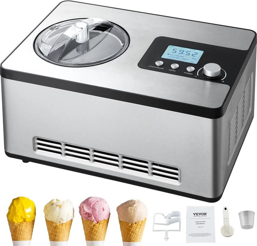 Ijsmachine Fruityoghurtmachine Zelfgemaakt IJs Yoghurtijs en Slush 2 Liter met ingebouwde compressor Elektrisch aangedreven met 180W vermogen