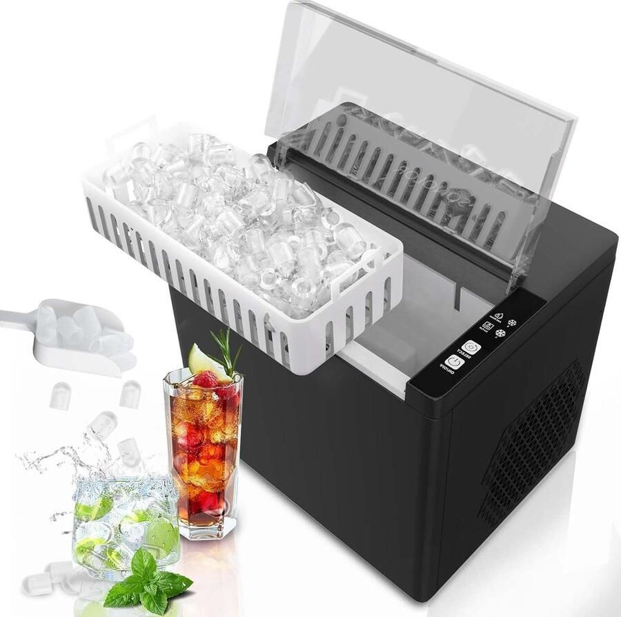 IJsmachine IJsblokjes Maker Drankjes Koelen Snel IJsblokjes 12kg Per Dag Zwart