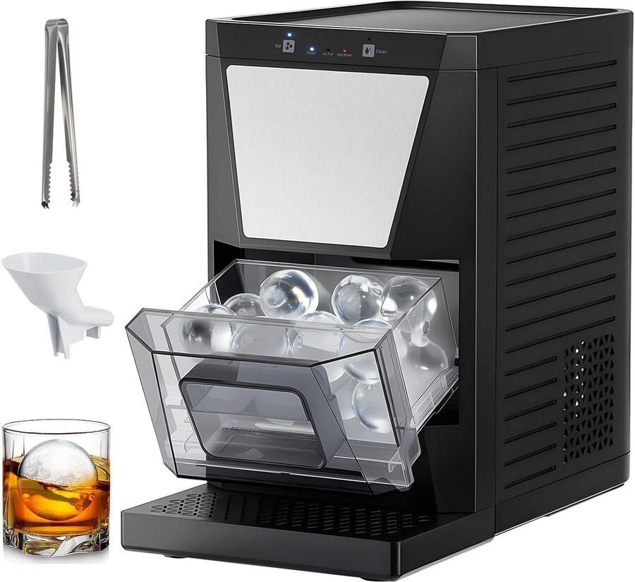 IJsmachine Ijsbollenmaker Ijsblokjesmachine Cocktails Maken Zelfreinigend 5 cm Zwart