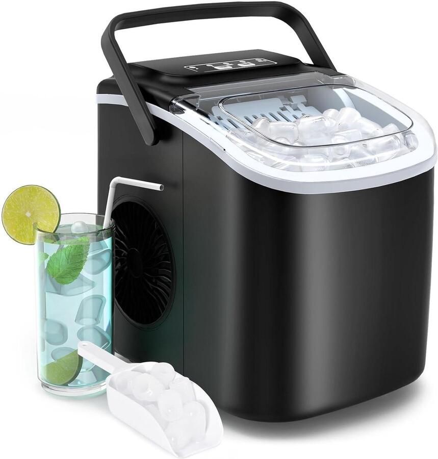 IJsmachine IJsmaker Apparaat Snelle IJsblokjes Maken Twee IJsformaten 26 Lbs Per Dag Zwart