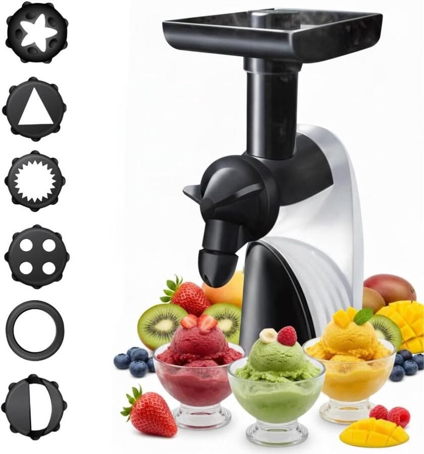 IJsmachine IJsmaker Softijs Machine Voor Thuis Inclusief Recepten 6 Verschillende Opzetstukken Wit Zwart