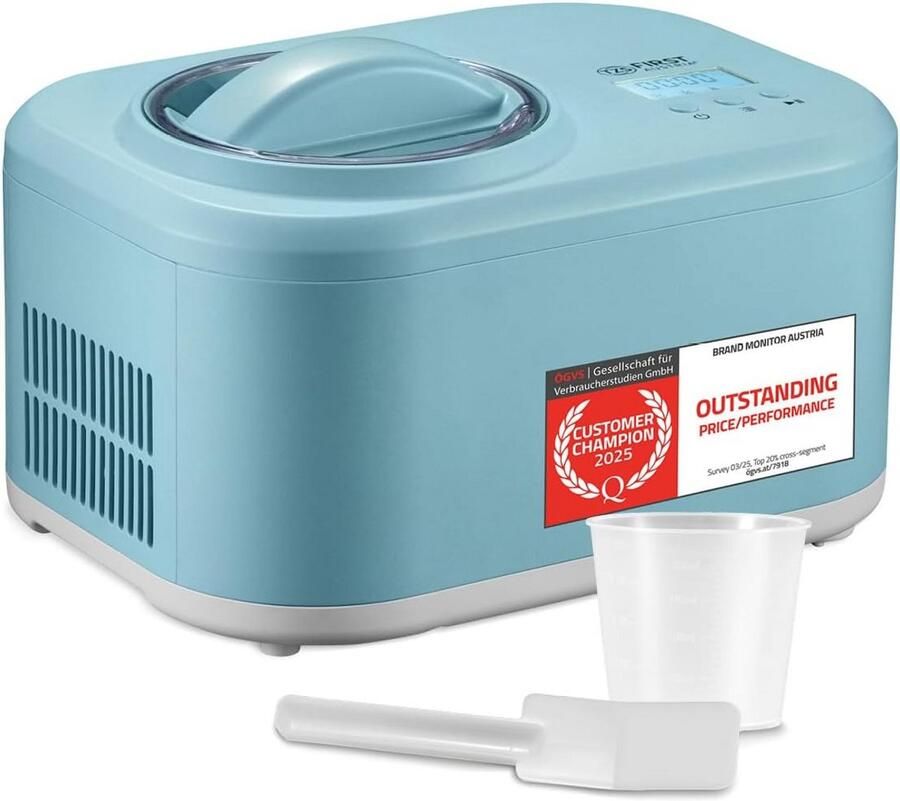 IJsmachine met Yoghurtfunctie 1 Liter Voor IJstijd Sorbet en Crème-ijs Inclusief Doseur en Spatel Turkoois