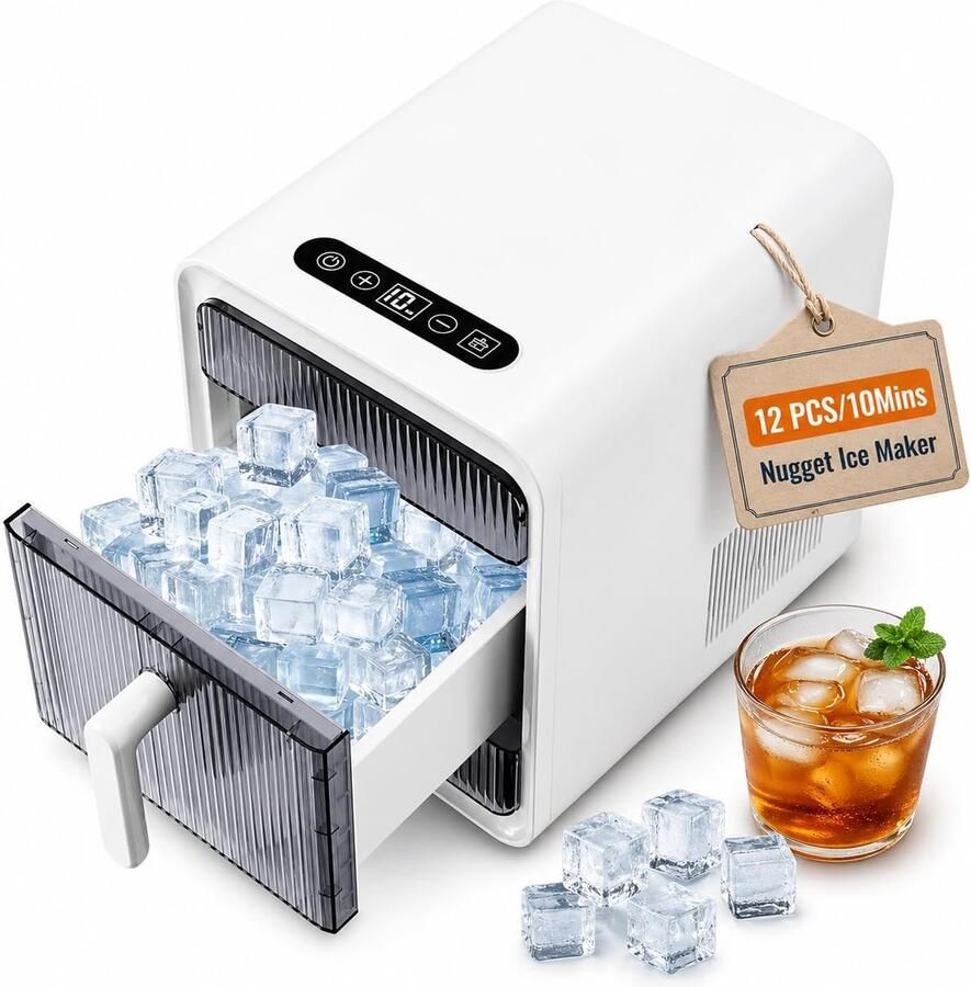 IJsmachine Nuggetijs Draagbare ijsmaker Drankjes Koelen Automatische Zelfreiniging 15 kg per dag Zilver
