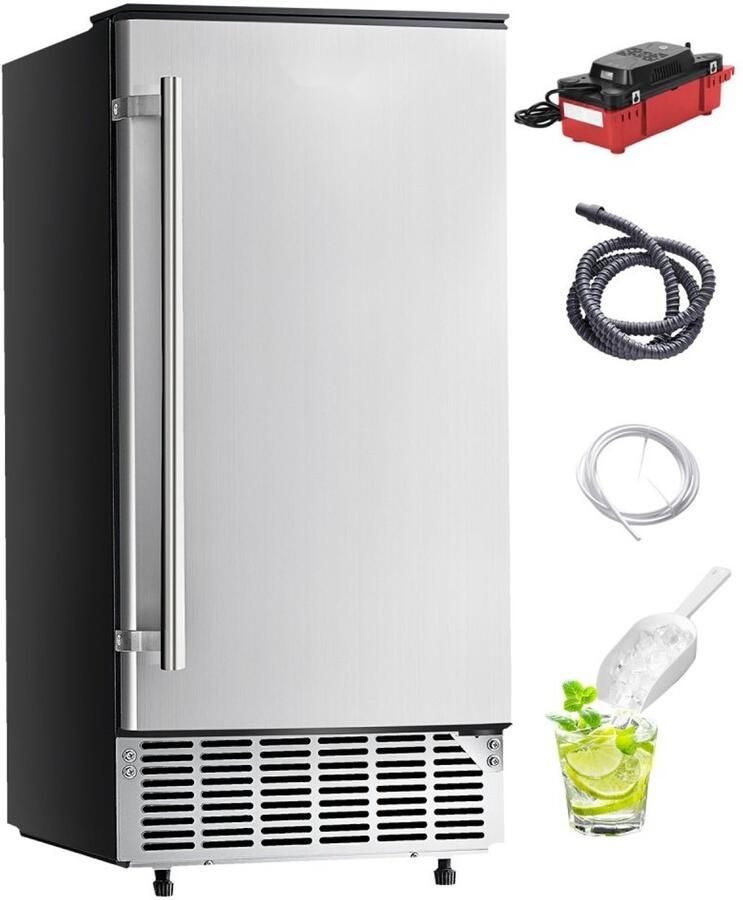 Ijsmachine Onderbouw Inbouw Capaciteit 36 kg dag Afvoerpomp Omkeerbare Deur Roestvrij Staal