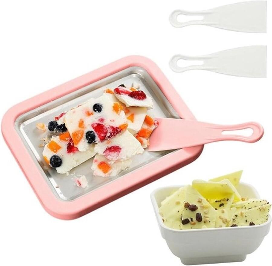 IJsmachine Plaat Rolijs Maker Desserts Maken Handmatig Schraapmechanisme 22.6 cm Roze