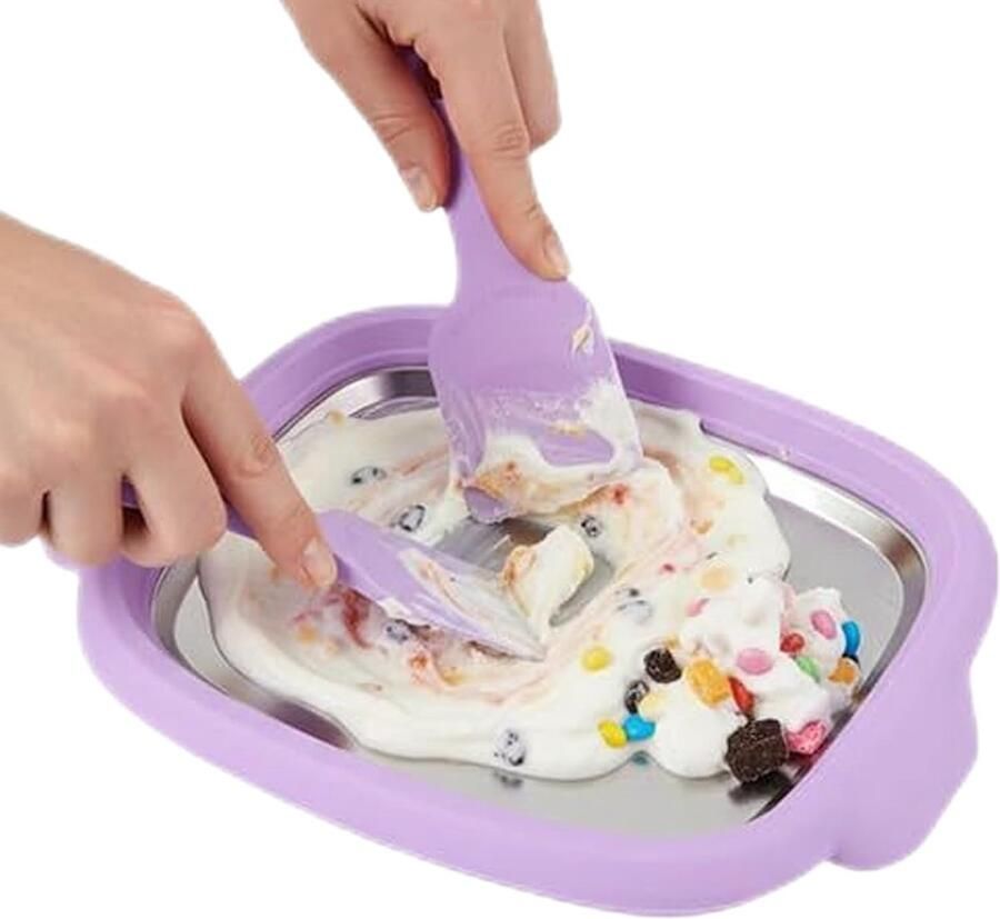 IJsmachine Rolletjes Dessert Maker Zelf IJs Maken Roestvrijstalen Vrieslade 25 cm Paars