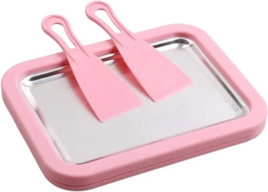 IJsmachine Rolmachine Dessertmaker Desserts Maken Roestvrij Staal 2 Schrapers Roze