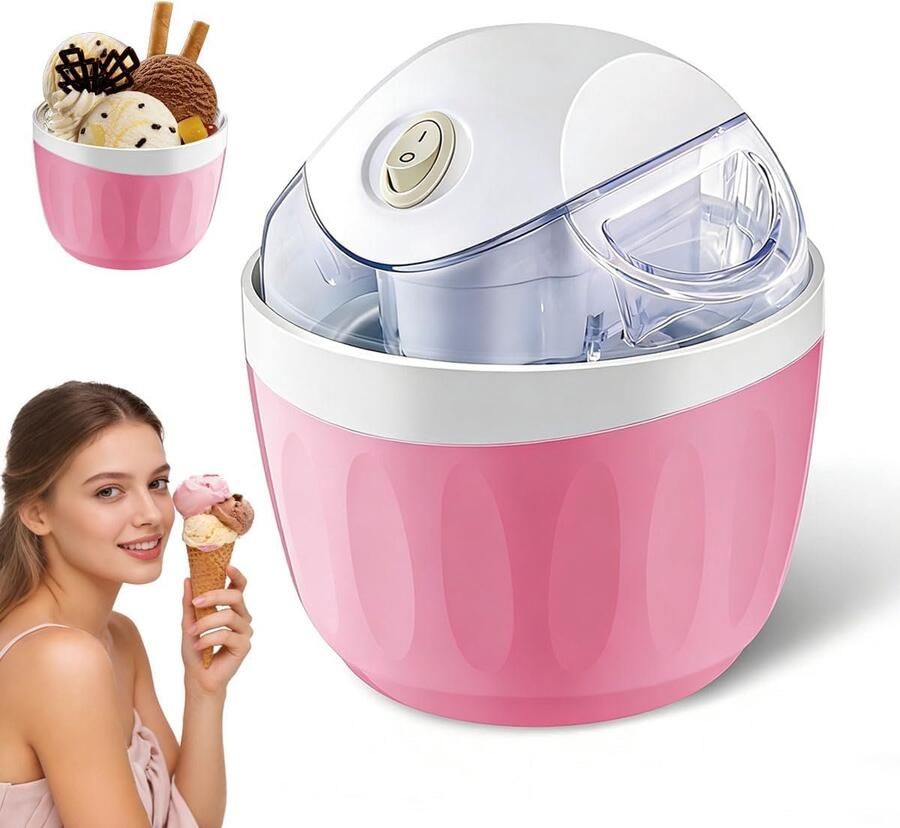 Ijsmachine Roomijsmachine Sorbetmaker Mini ijsmachine Elektrisch One-touch bediening Zelf ijs maken Voor frozen yogurt en gelato Voor thuis en keuken Compact Roze