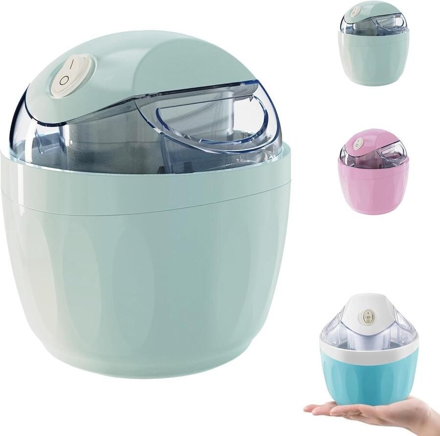 Ijsmachine Roomijsmachine Sorbetmaker Mini ijsmachine Elektrisch One-touch bediening Zelf ijs maken Voor frozen yogurt en gelato Voor thuis en keuken Compact Lichtblauw