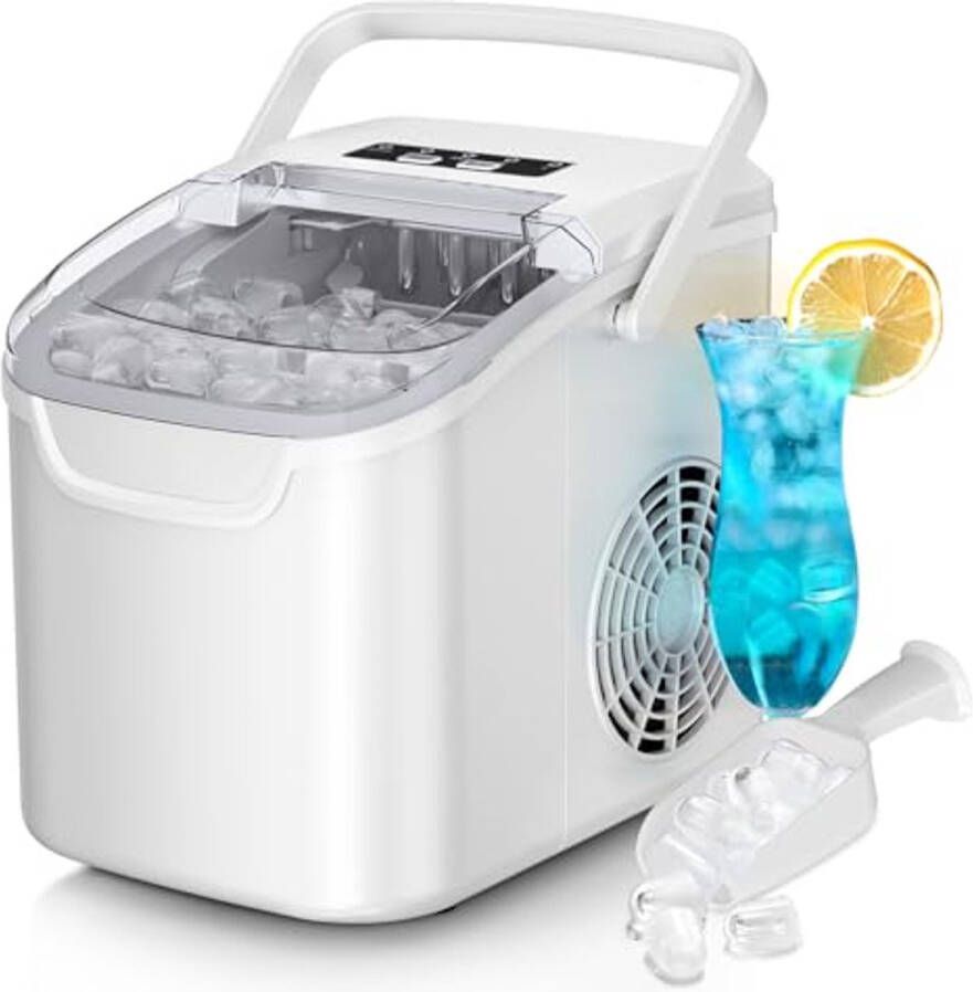 IJsmachine voor aanrecht Maak 8 ijsblokjes in 6 minuten 25 lbs dag Draagbare mini voor thuis en onderweg energiezuinig met mand en schep