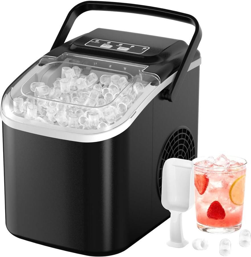 Ijsmachine voor het huishouden 12 kg 24 uur zelfreinigende ijsmachine 1 2 l tank 6-8 min voor 8 ijsblokjes 2 ijsmaten (S L) voor keuken kantoor feestjes zwart