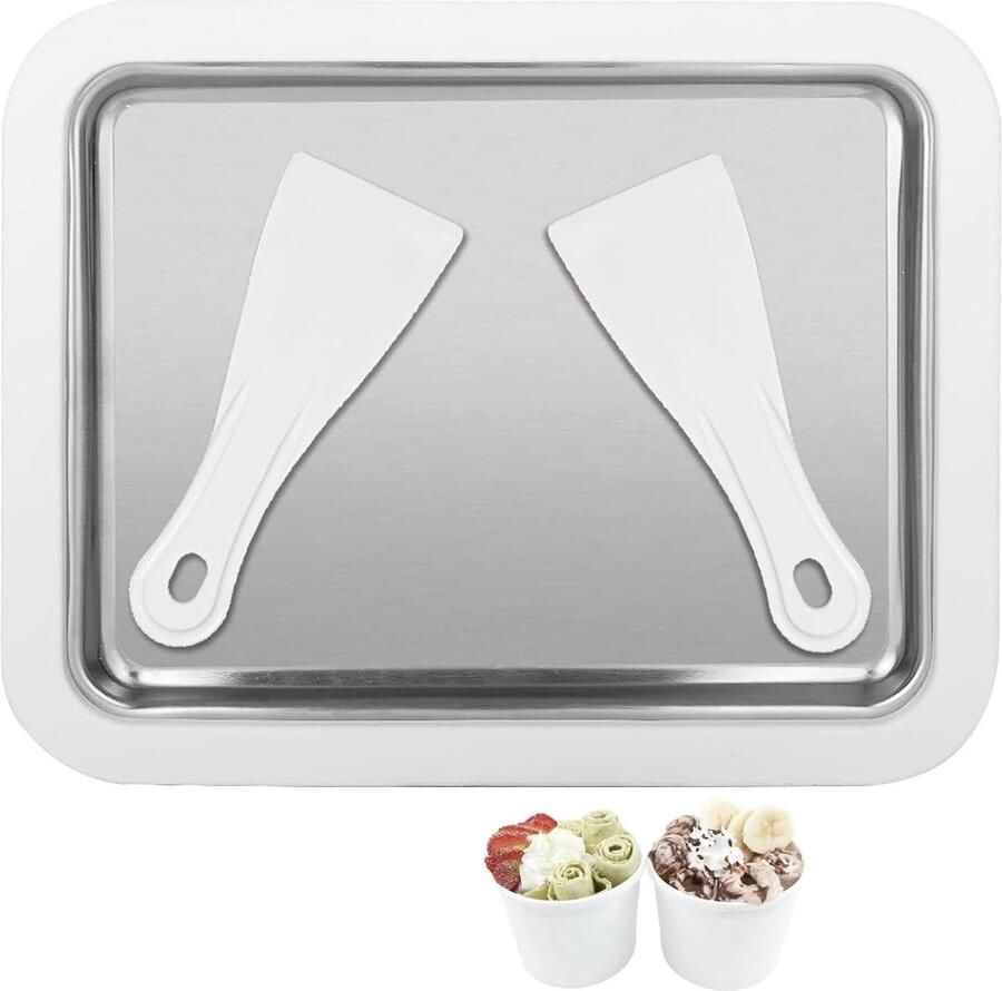 IJsmachine voor IJsrolletjes Wit + Zilver 26 x 21 x 3 2 cm Roestvrijstalen en PP-Kunststof Voor Kinderen en Gezinnen
