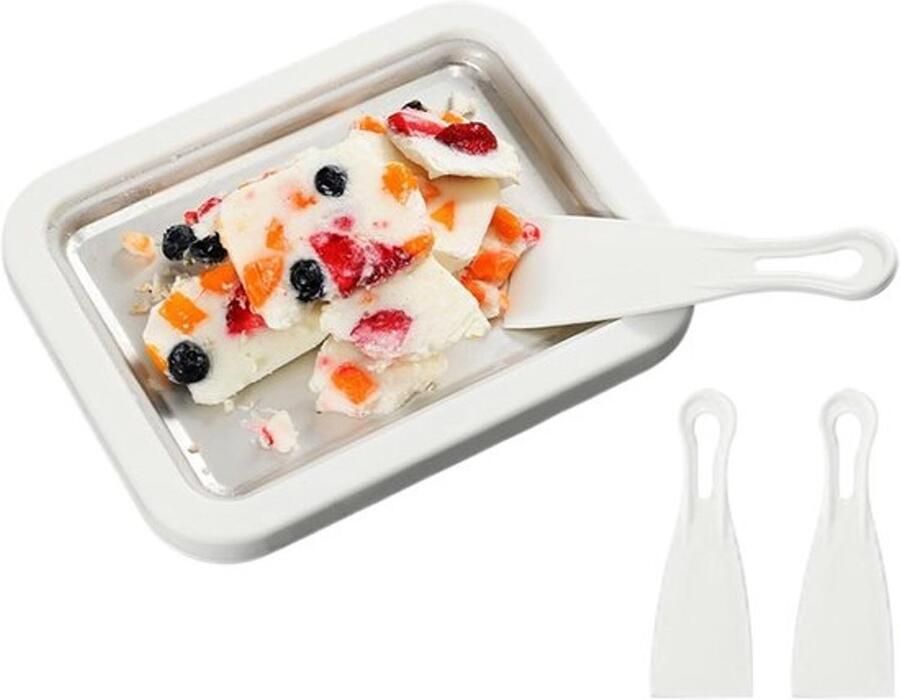 IJsmachine voor rolletjes Zelfgemaakt ijs Voor het maken van desserts Compleet met spatels 23x18x4 cm Wit