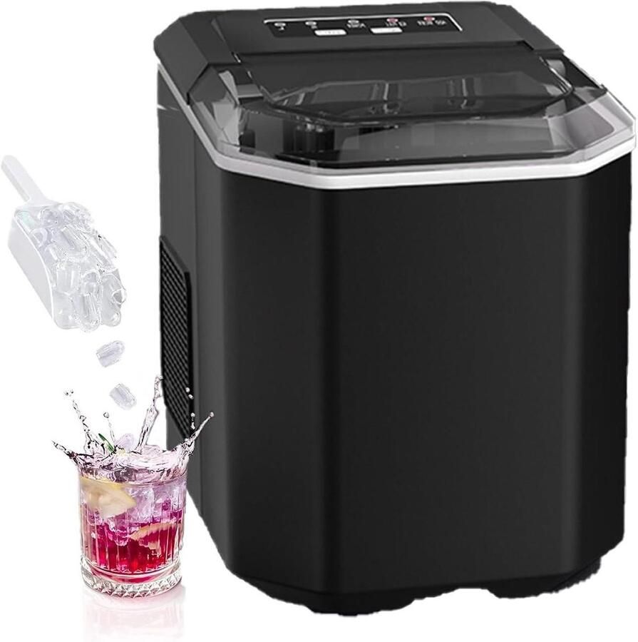 IJsmachine voor thuis Aanrecht ijsmaker Drankjes koelen Zelfreinigende functie 9 ijsblokjes per keer Zwart