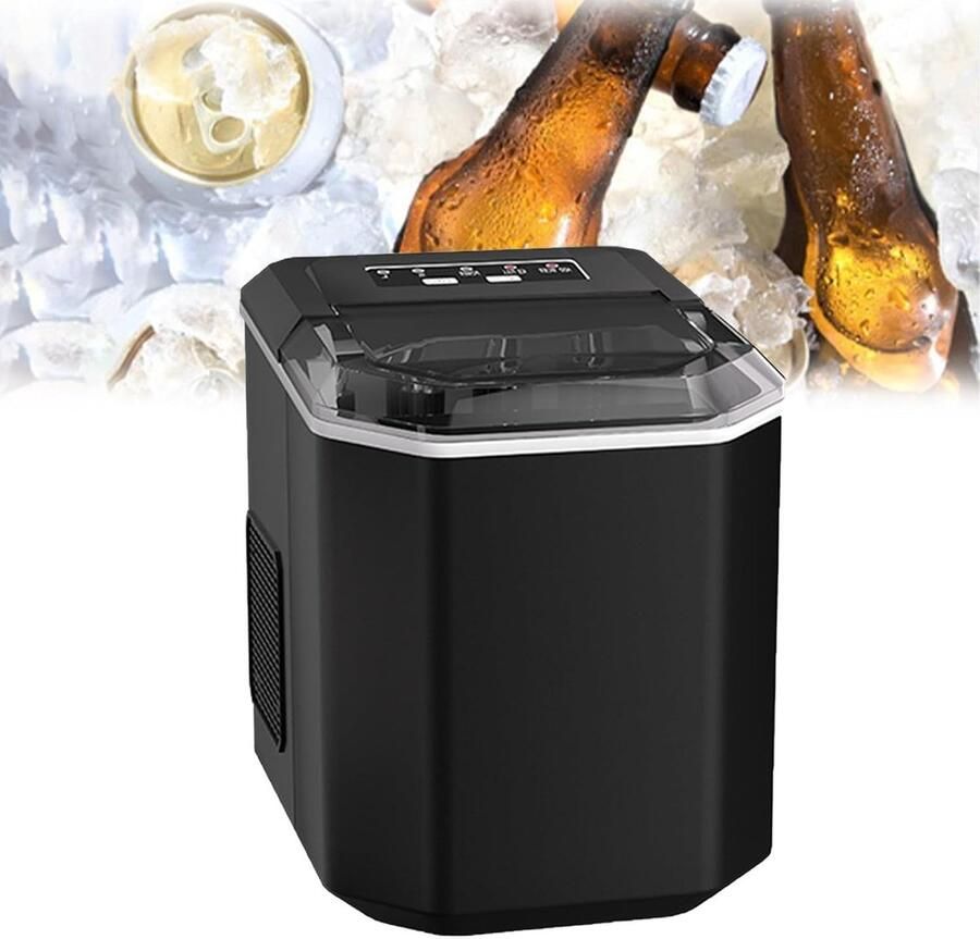 Ijsmachine voor Thuis IJsmaker Elektrisch Drankjes Koelen Zelfreinigend Systeem 13 Liter Tank Zwart