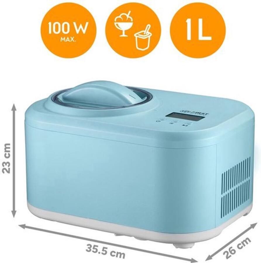 Ijsmachine Zelfkoelend 1 Liter Capaciteit 100 Watt Vermogen Aluminium En Kunststof Voor Frozen Yoghurt En Sorbet