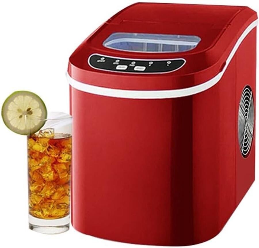 IJsmaker Aanrecht IJsmachine Blokjes Snel IJs Maken Zelfreinigende Functie 24x36x33 cm Rood