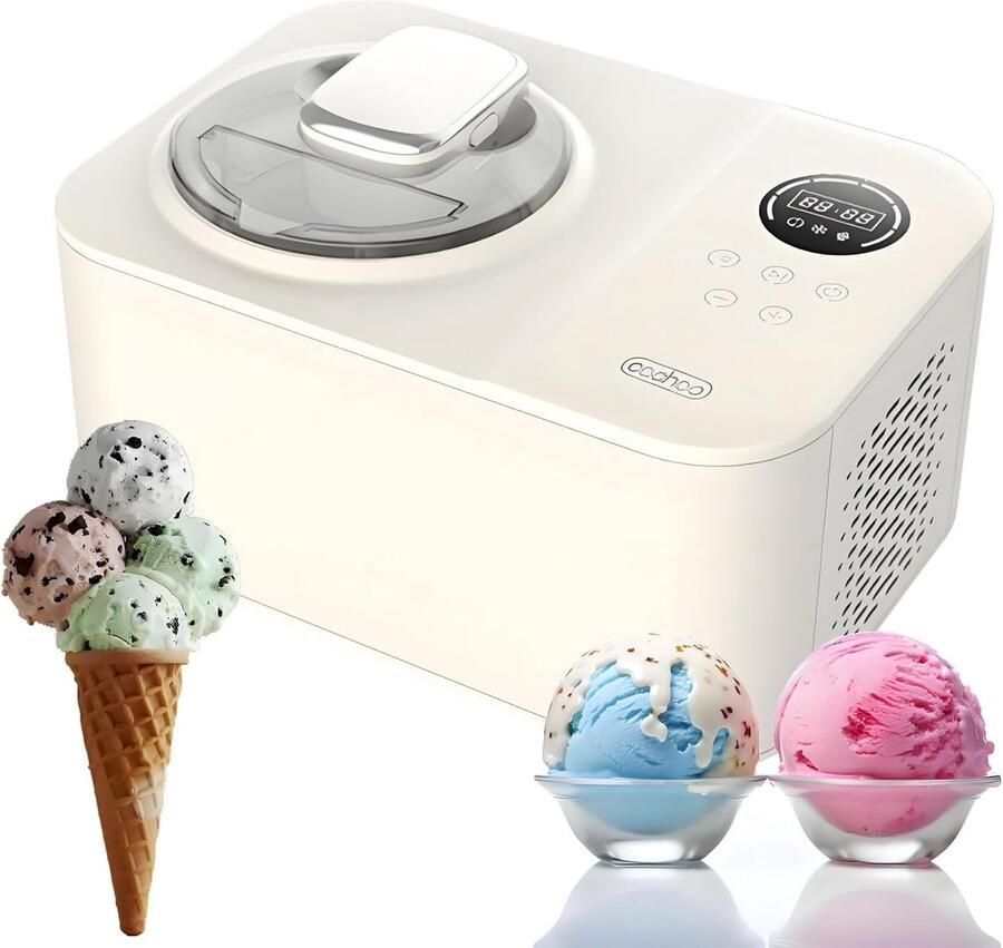 IJsmaker Compressor Dessertmaker Machine Zelf IJsproducent Geen Voorvriezen Nodig 12 Liter Capaciteit Gebroken Wit