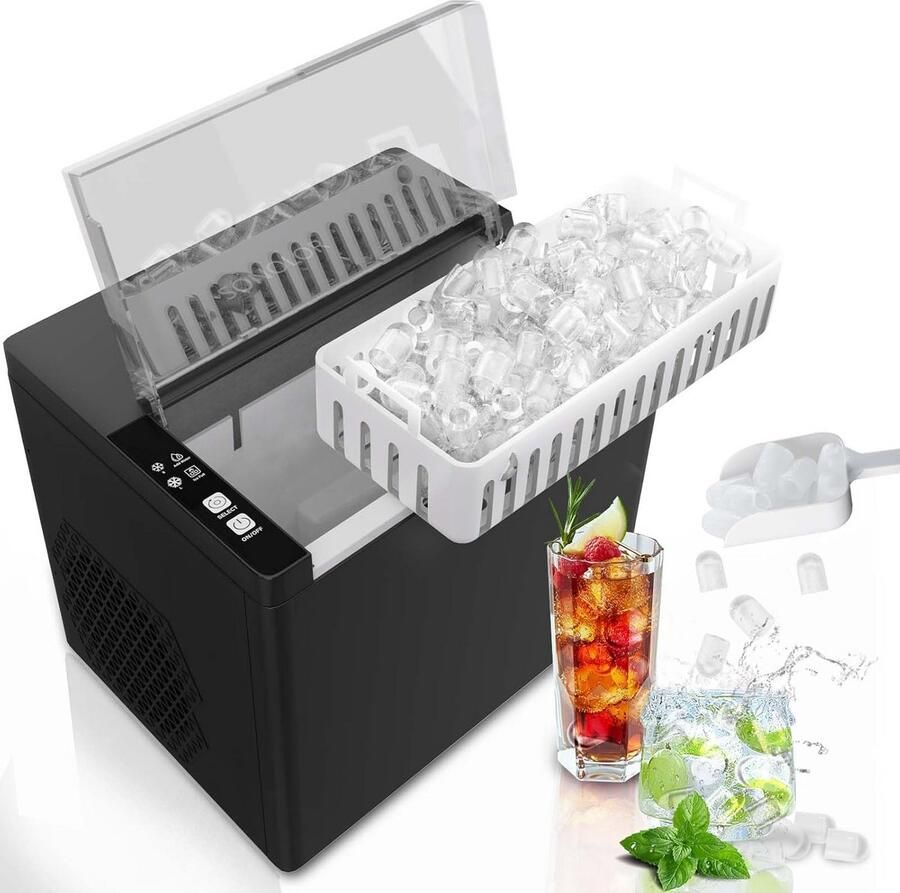 IJsmaker Ijsblokjes machine Drankjes Koelen Snel IJs Maken 12kg per dag Zwart