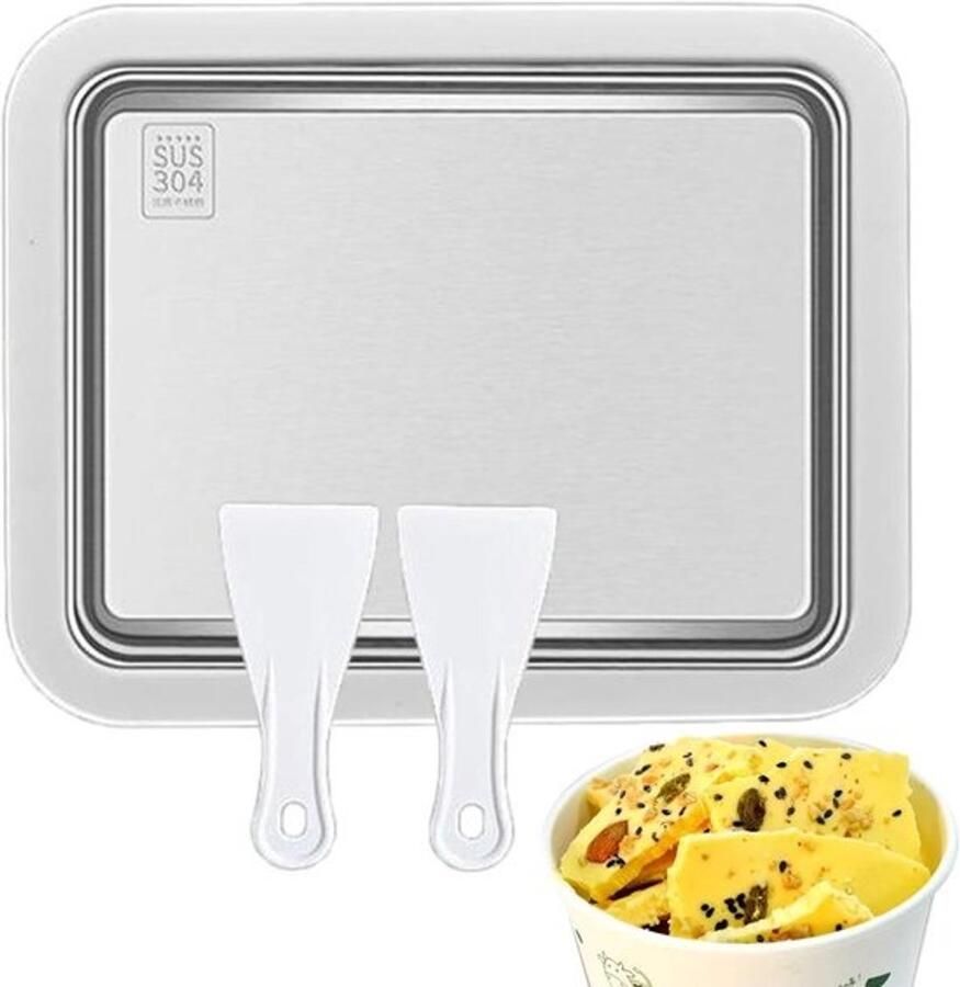 IJsmaker Lade Platte Ijsmachine Zelf Ijs Maken Handmatige Rolplaat 26x21x3.2 cm Wit Roestvrij Staal