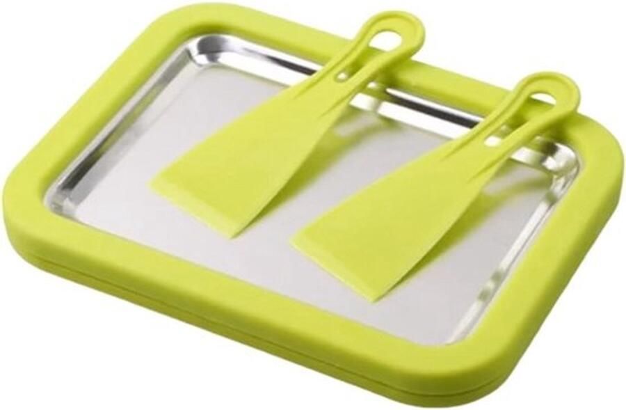 IJsmaker Plaat Dessertmachine Yoghurt Snelle Desserts Maken Direct Koelend Roestvrij Staal Set met 2 Scrapers Groen