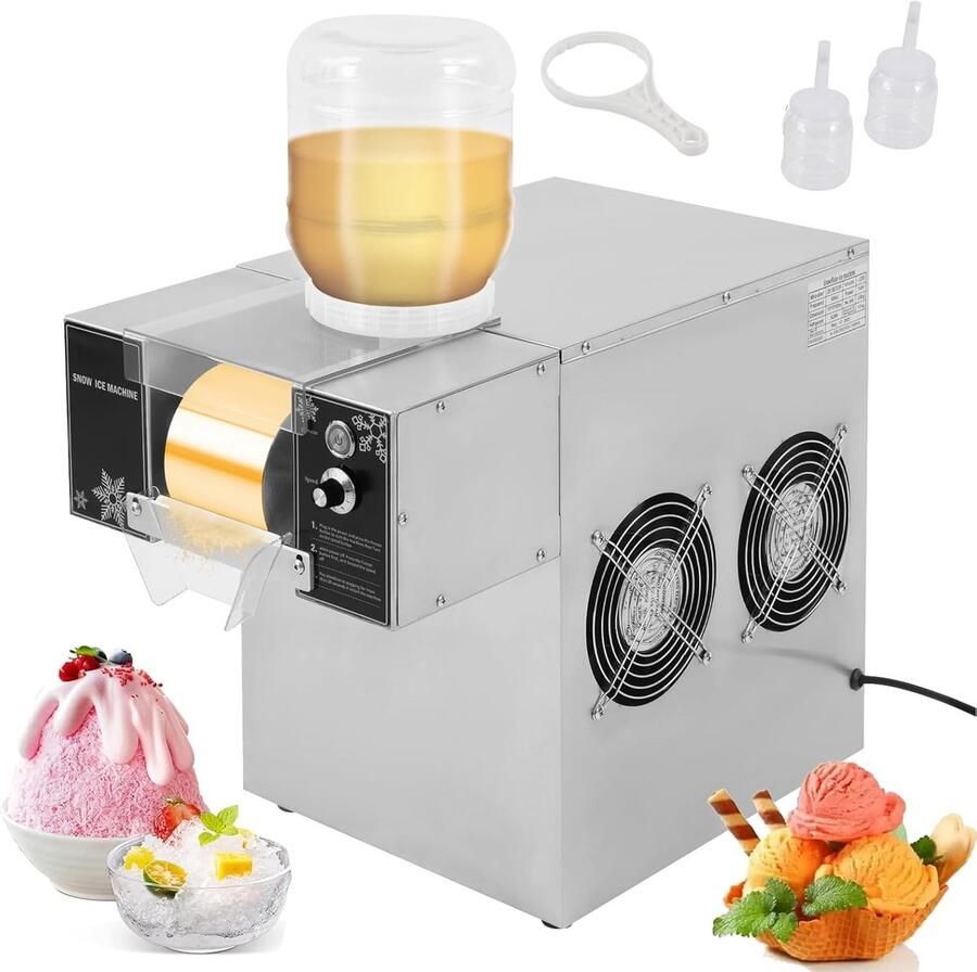 IJsmaker Sneeuwvlokken Softijs machine Desserts maken Instelbare snelheid 120 kg per dag Zilver zwart