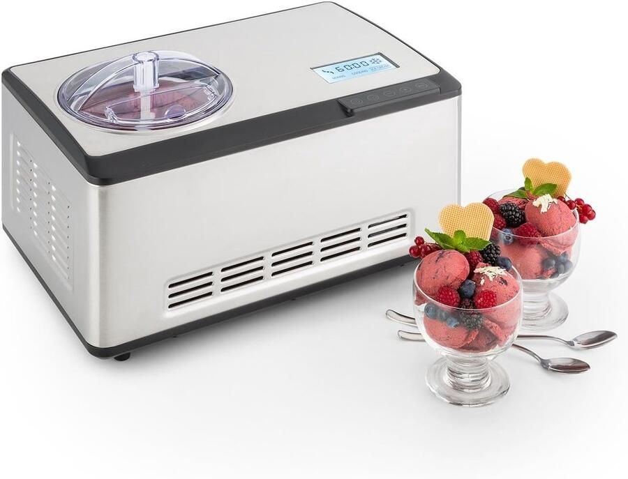 IJsmaker Sorbetmaker Yoghurtmaker Zelf IJs Maken Geen Voorkoelen Nodig 2 Liter Capaciteit Zilver