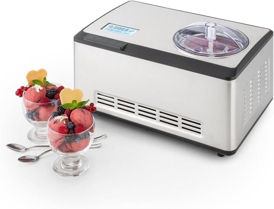 IJsmaker Sorbetmaker Yoghurtmaker Zelf IJs Maken Ingebouwd Koelsysteem 2 Liter Capaciteit Zilver