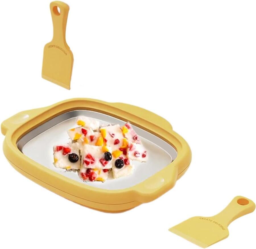 IJsplaat Machine Rol IJs Maker Zelf Desserts Maken Inclusief 2 Schrapers 25 x 19 cm Geel