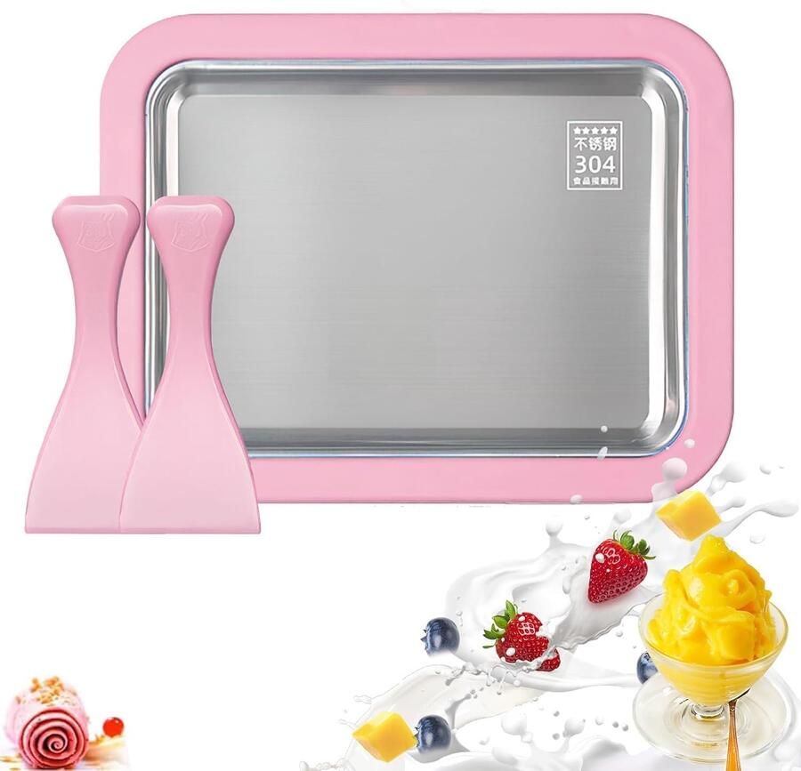 IJsplaat om ijs te maken wordt geleverd met 2 spatels ijsmachine opgerolde ijsmaker ijsplaat voor ijsrollen rolleismachineplaat (large roze large)