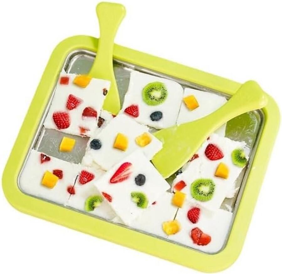 IJsplaat om ijs te maken wordt geleverd met 2 spatels ijsrolmachine van roestvrij staal (groen 1)