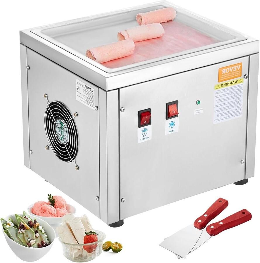 IJsrol Machine Rolled Ice Maker Desserts Maken Snelle Koeling 28 x 24 cm Zilver